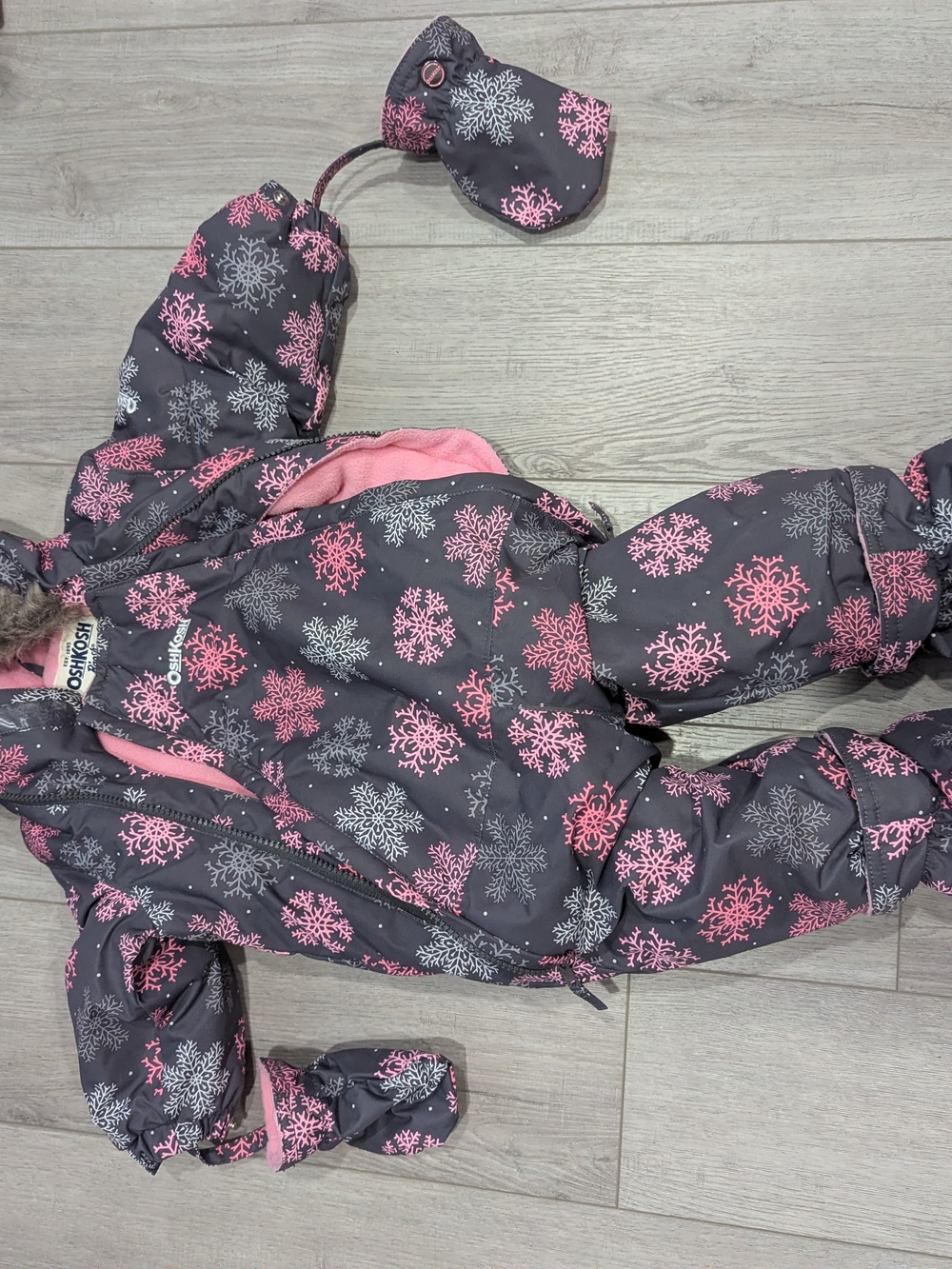 OshKosh B'gosh Gray Snowsuit with Pink & White Snowflakes